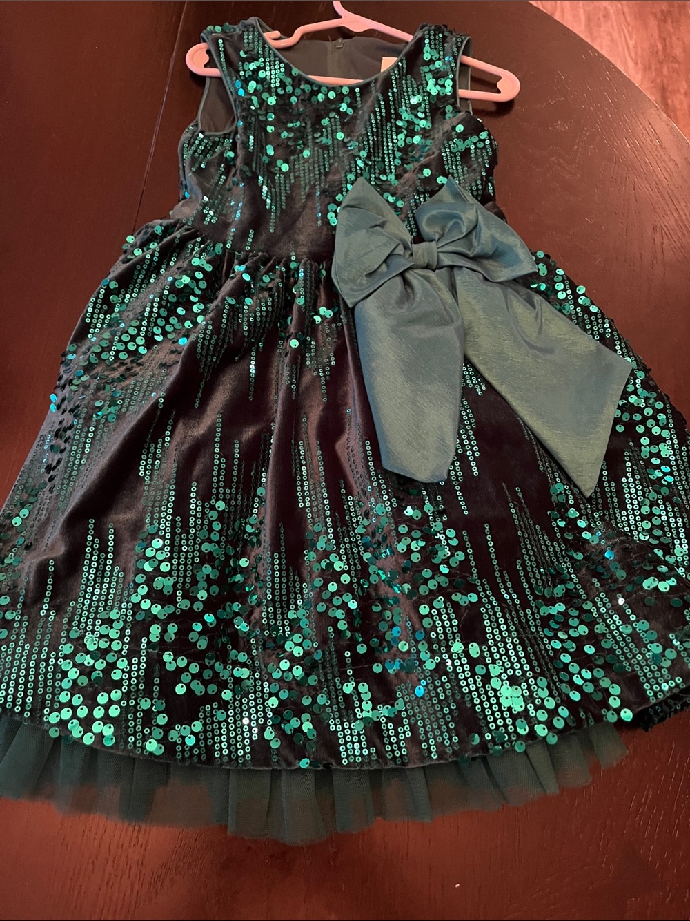 Rare Editions Emerald Green Sequin Dress with Bow